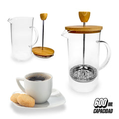 Cafetera en Vidrio y Bambú 600ml NUEVO