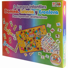 3 Juegos infantiles Dominó, lotería y escalera